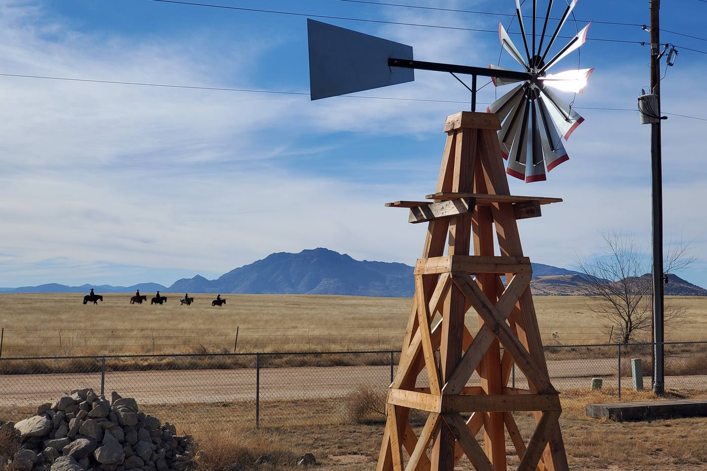 The windmill and the mountains at Windmill Ranch